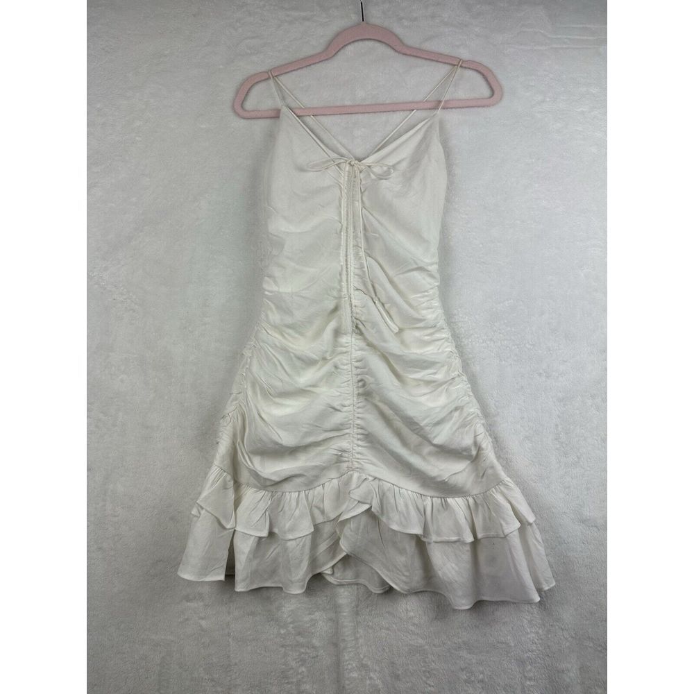 Vestique Women White Medium Cocktail Dress Strappy Sexy Gathered Open Back